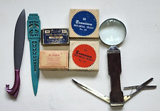 Small Vintage Office Supply Lot Notary Stickers Paper Clips Fasteners Ltr Opener