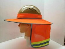 Orange Hard Hat Sun Shade Visor Full Brim Mesh Neck Hi Vis Reflective Stripe