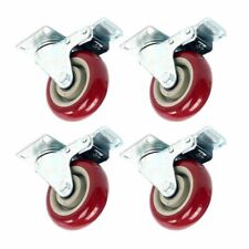 4 Pack Heavy Duty 3 Inch Caster Polyurethane Wheels With Brake Swivel Top Plate