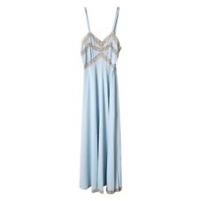 Youth Form X Vintage Floor Length Maxi Negligee Dress In Blue Lace Trim Nylon 34