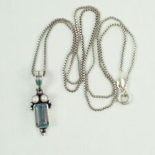 Sterling Silver Genuine Pearl Blue Topaz Pendant Box Chain Necklace 20