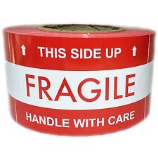 Red This Side Up Fragile With Arrows Labels Stickers - 5 By 3 - 500 Ct Roll