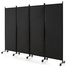 4-panel Folding Room Divider 6ft Rolling Privacy Screen W Lockable Wheels Black