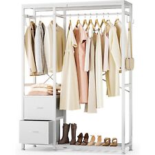 Clothes Rack Heavy Duty Garment Industrial Clothing With Shelves Drawers White