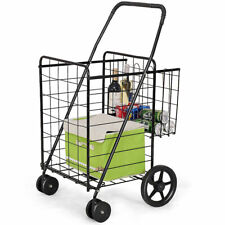 Folding Shopping Cart Jumbo Basket Grocery Laundry Travel W Swivel Wheels New