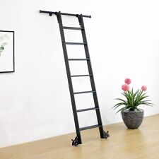 Hardjulan Hook On Rolling Library Ladder Track Kit With Metal Ladder