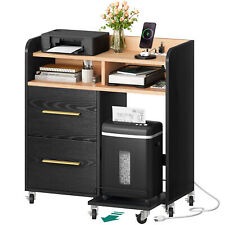 Rolling Storage Wood File Cabinet 2 Drawers Office Filing Cabinet With Socket