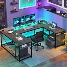 79 L-shaped Desk U Shaped Gaming Desk Computer Desk With Led Strip Outlets