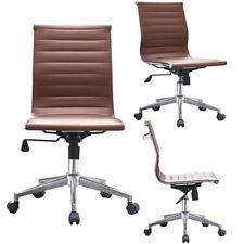 Modern Ribbed Executive Office Chair Mid Back Pu Leather Armless Desk Chair