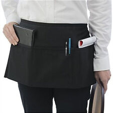 Half Bib Waist Apron 3 Pocket Resistant Waitress Waiter Barista Workwear Unisex