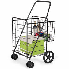 Costway Folding Shopping Cart Jumbo Basket Grocery Laundry Travel With Wheels