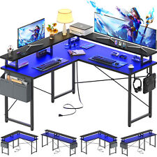 L Shaped Gaming Desk With Led Lights And Monitor Shelf 75 Home Office Desk