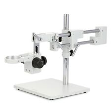 White Double Arm Boom Stand For Stereo Microscope Tube Mount 76mm Focus Block
