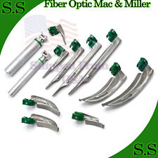 Set Of 10 Fiber Optic Mac Miller Laryngoscope Blade2 Handle Intubaton Kit