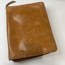 Vintage Franklin Covey Compact Brown Leather Zippered Binder Padfolio Cover Case