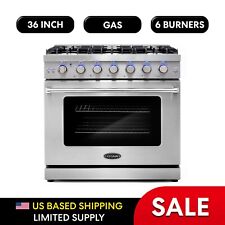 36 In. Gas Range 6 Burners Convection Oven In Stainless Steel