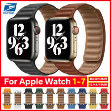 For Apple Watch Leather Link Band Strap Iwatch Series 7 6 5 4 3 Se 40444145mm