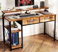 Computer Writing Desk With Drawers - Monitor Stand - Storage Shelves Home Office