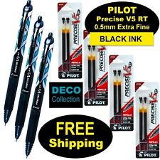 Pilot Precise V5 Rt Deco 3 Pens 4 Packs Of Refills Black Ink 0.5mm Extra Fine