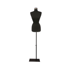 Female Dress Form Pinnable Black Mannequin Torso Size 6-8 With Black Metal Base