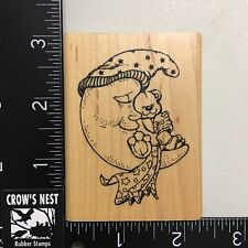 Inkadinkado Bear Sleeping On Moon Baby Wood Mounted Rubber Stamp Used