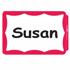 50 - Name Badges - Peel Stick - Red Border - Tags Labels Sticker Adhesive Id