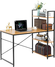Wood And Metal Industrial Home Office Computer Desk With Bookshelves Natural