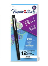 Paper Mate Flair Felt Tip Pens Medium Point 0.4mm 12 Pack Black New In Box