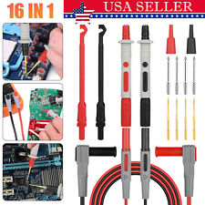 16pcs Multimeter Test Lead Kit Wire Piercing Clip Puncture Probe Banana Plug Set