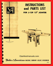 Yates-american J-139 12 Jointer Owner Service Operator Parts Manual 1491