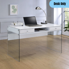 Contemporary 2-drawer Writing Desk W Glass Sides Home Office Laptop Table White