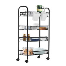 Rolling Kitchen Trolley Cart 4-tier Wood Storage Drawers Shelves With Wheel
