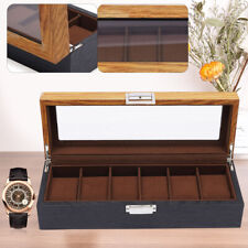6 Slots Wrist Watch Box Wooden Display Case Glass Top Jewelry Storage Organizer