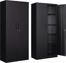 71 Metal Garage Storage Cabinet With 2 Doors And 5 Adjustable Shelves Black