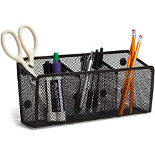 Magnetic Mesh Pen Holder Desk Organizer Basket With 3 Compartments 10.5 Black