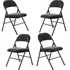 New 4 Pack Folding Chairs Fabric Upholstered Padded Seat Metal Frame Home Office