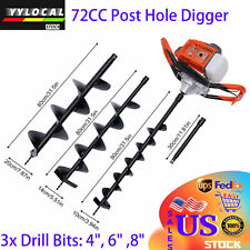 72cc Post Hole Digger Gas Powered Earth Auger Borer Fence Ground Drill W 3 Bits