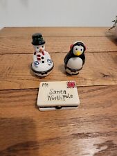 Christmas Winter Trinket Box Trio Lot. Letter Penquin Snowman Phb