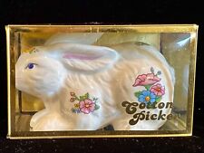 Nos Vintage Ceramic Rabbit Bunny Cotton Ball Dispenserholder In Box
