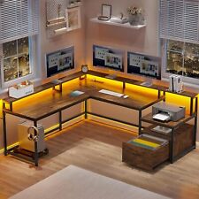 L Shaped 66 Home Office Furniture Desk With Drawers Gaming Desk With Led Lights