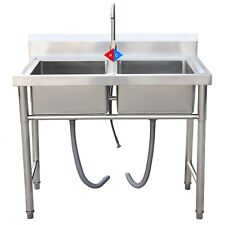 Double Compartment Commercial Utility Kitchen Sink Restaurant - Stainless Steel