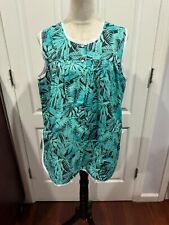 Women Sleeveless Cobbler Apron With Side Pockets Teal Floral Sz Xl 26lx21w