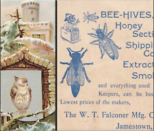 Bee Smoker 1800s Honey Bee-hive W.t. Falconer Jamestown Ny Owl Black Trade Card
