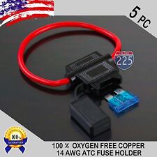 5 Pack 14 Gauge Atc In-line Blade Fuse Holder 100 Ofc Copper Wire 1a - 40a