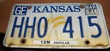 Vintage March 2001 Kansas Hho 415 White Blue Wheat License Plate