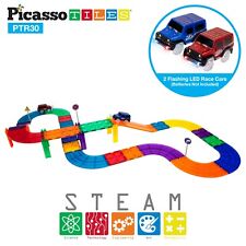 Picassotiles 30 Piece Racecar Track Magnetic Building Block Magnet Tiles Toy Kit