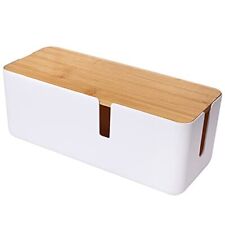 Small Cable Management Box With Bamboo Lid For Extension Cord Power Stripe Surge