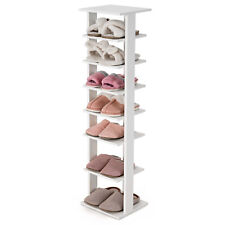 7-tier Wooden Shoe Rack Narrow Vertical Shoe Stand Storage Display Shelf White