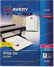 Avery 11528 Print-on Dividers 8 Tabs 1 Set White 3 Hole Punched Laser Inkjet