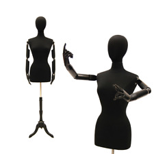 Female Black Pinnable Dress Form Mannequin Torso With Flexible Arms Size 6-8